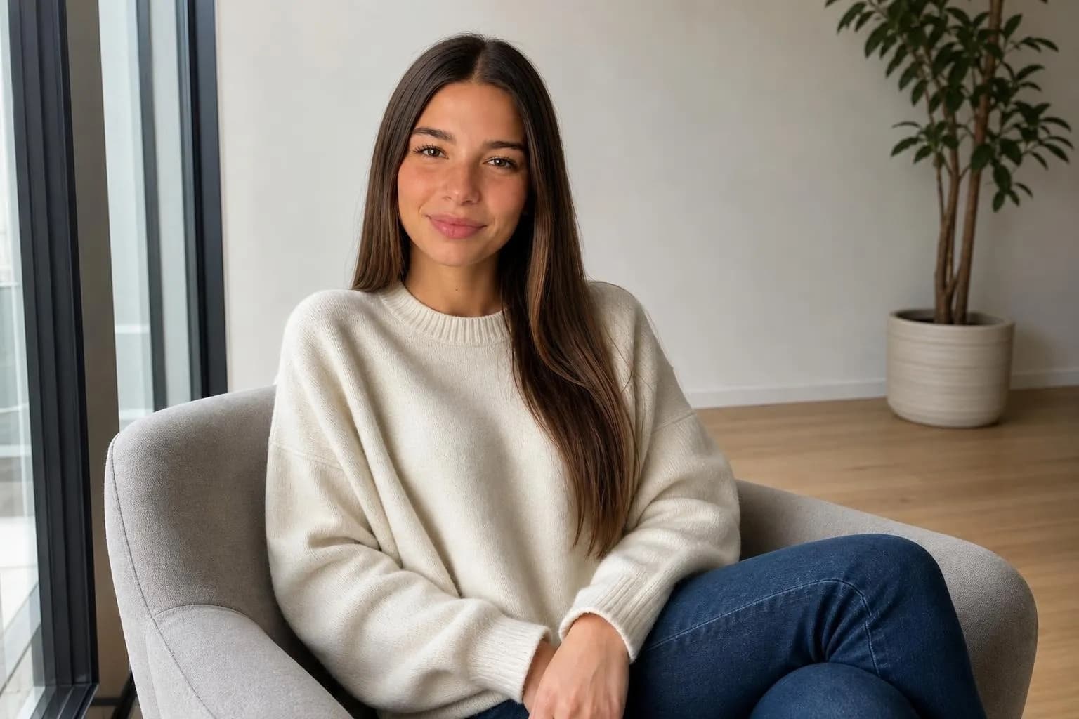The locked Cladegrove character in a calm seated portrait under soft natural daylight, the same face used as the reference for every later render