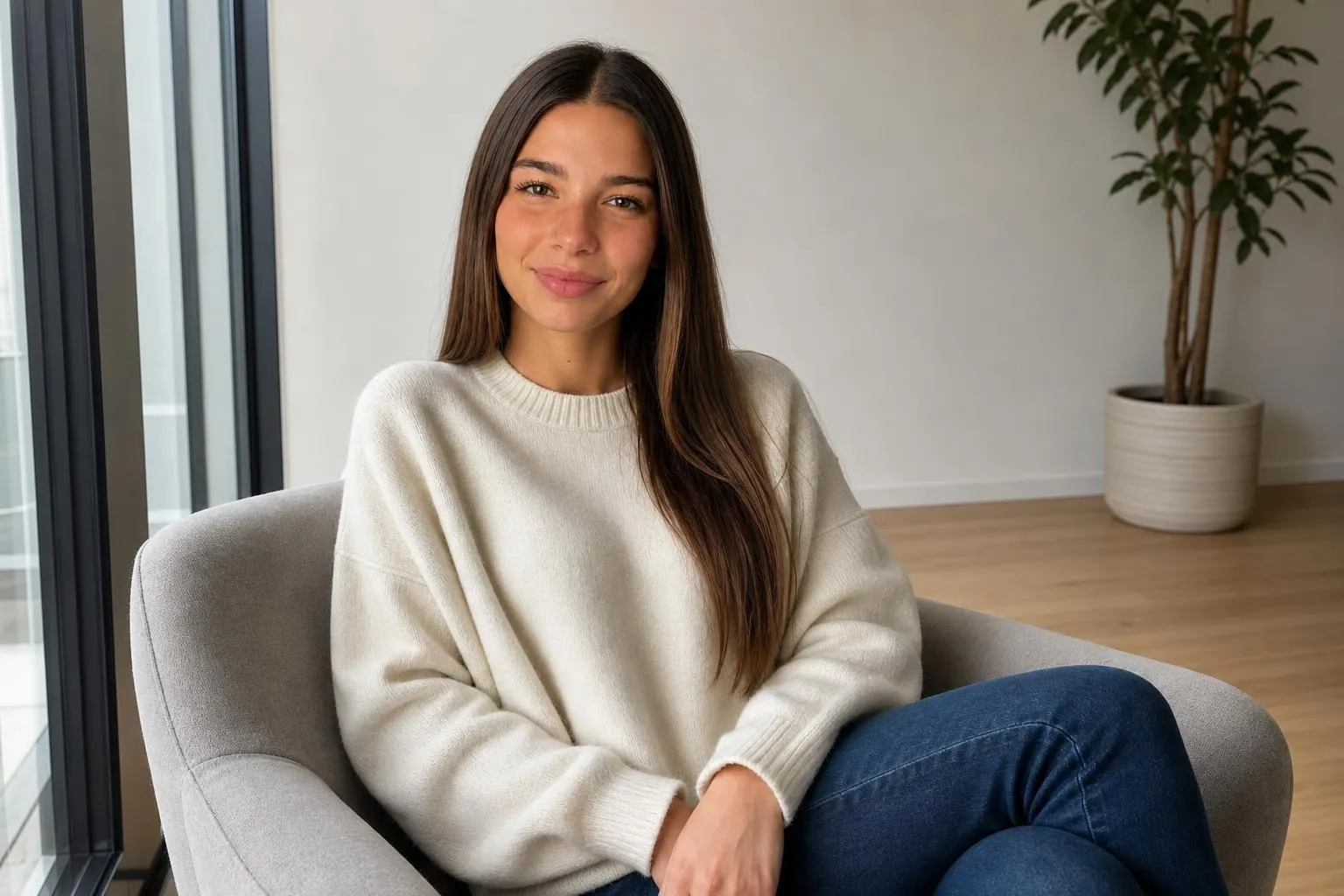 The locked Cladegrove character in a calm seated portrait under soft natural daylight, the same face used as the reference for every later render
